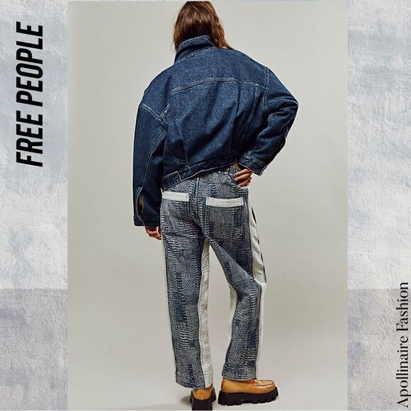 WE THE FREE MISFIT BORO REVERSIBLE HAREM JEANS IN NAVY WHITE COMBO NEW - Picture 4 of 13